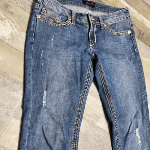 Women's Seven7 Flare Leg Factory Distressed Jeans - Picture 7 of 12